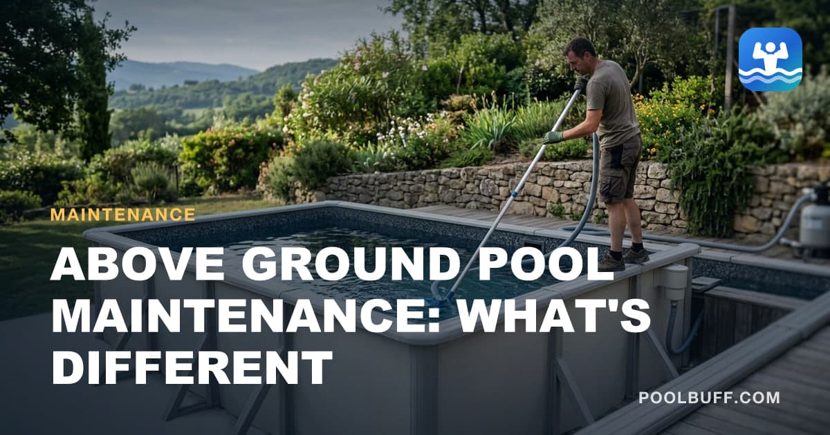 Someone vacuuming an above-ground pool from the top rail