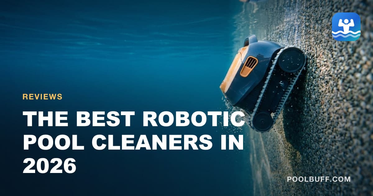A robotic pool cleaner climbing a pool wall underwater