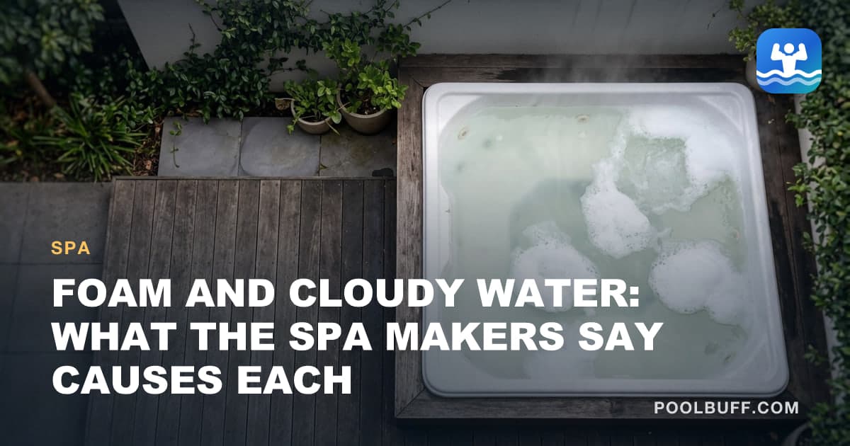 Foam sitting on the surface of cloudy hot tub water