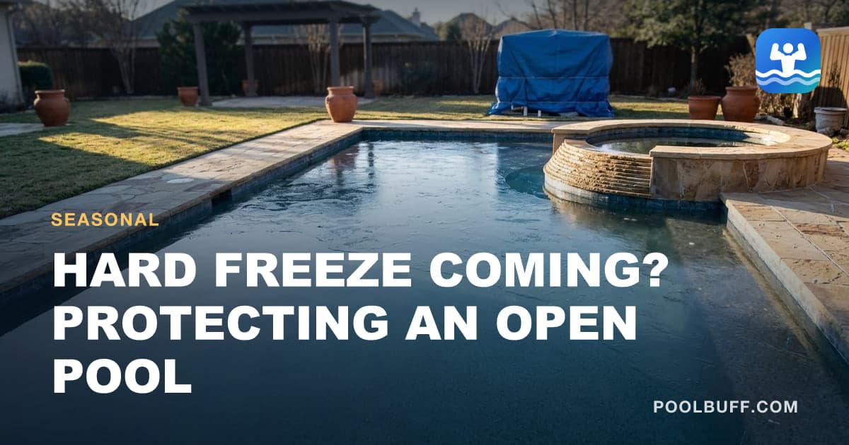 A pool with a thin sheet of ice spreading in from the edges across part of its surface