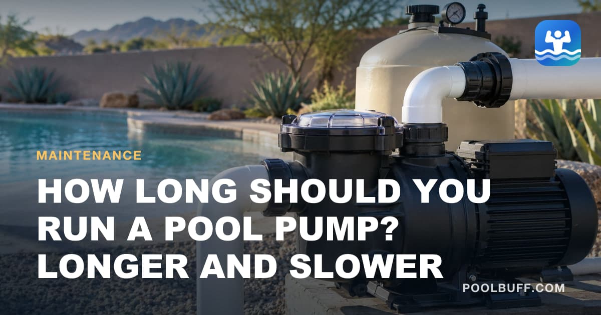 A variable-speed pump filling the frame on its pad, smooth PVC suction and discharge pipes curving away from the volute