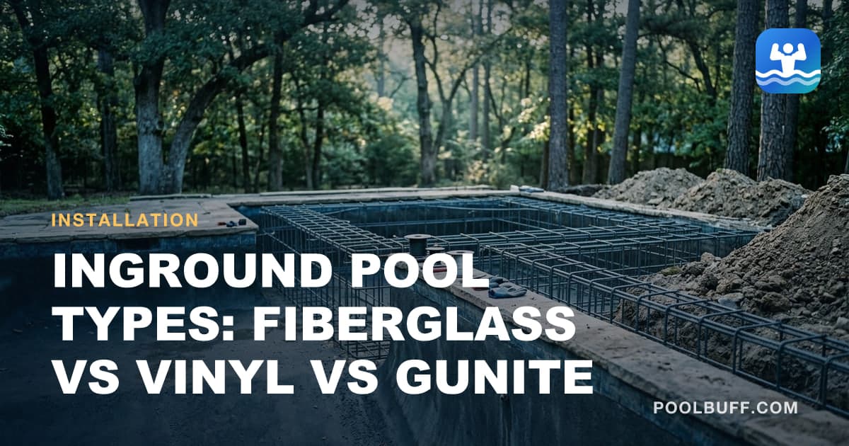 An excavated pool with a full steel rebar cage tied through the floor and walls, the finished shape already readable