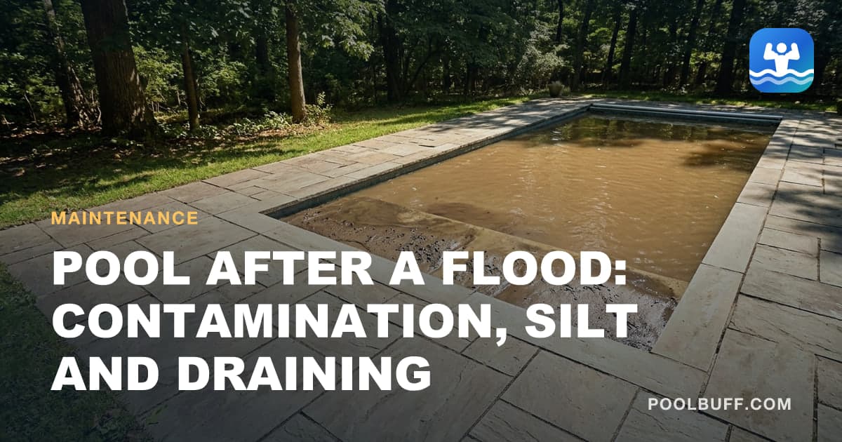 One simple rectangular pool, full to the brim with opaque muddy brown water, silt banked across the shallow step at one end