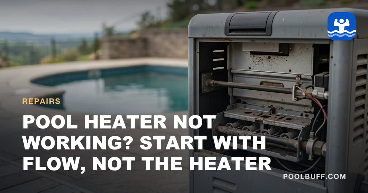A pool heater with its service panel open showing the burner tray