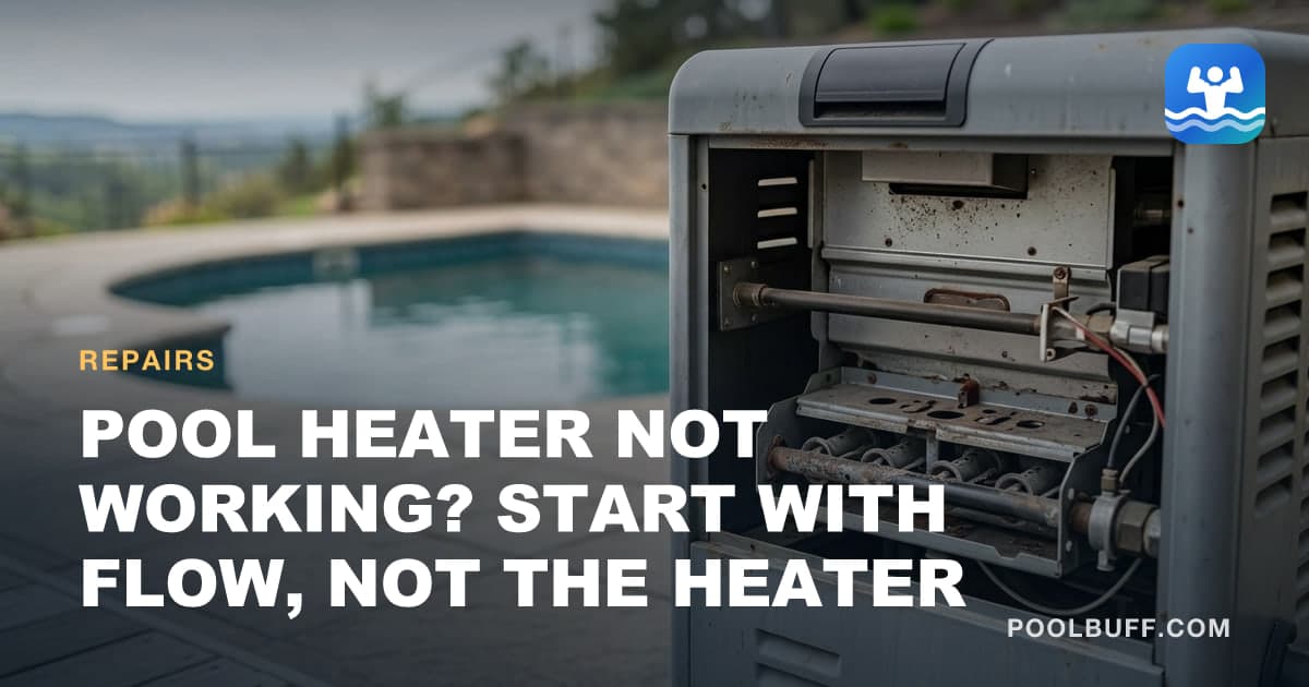 A pool heater with its service panel open showing the burner tray