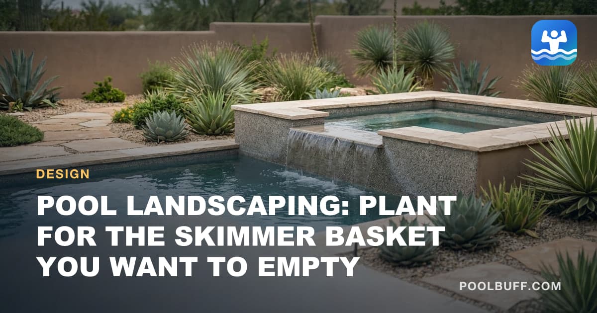 Lush poolside planting and stone paths around a modern pool